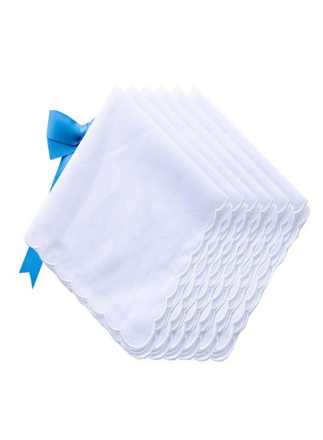 CoCoUSM White Handkerchiefs Premium 60s Cotton scalloped Hankies 11 Inches - Image 1